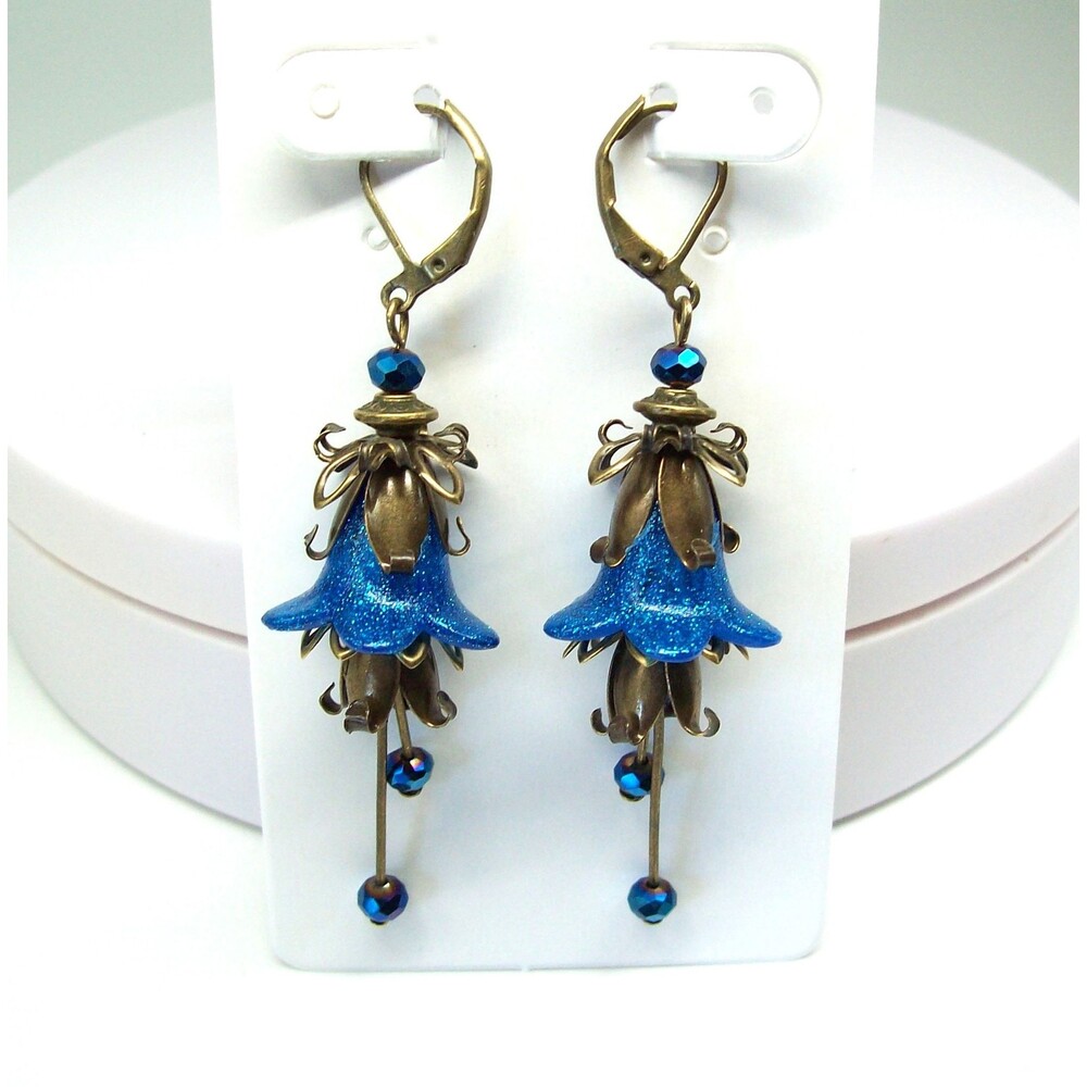 Art Nouveau Earrings Vintage Style, Antique Bronze, Hand Painted, Artisan Crafte